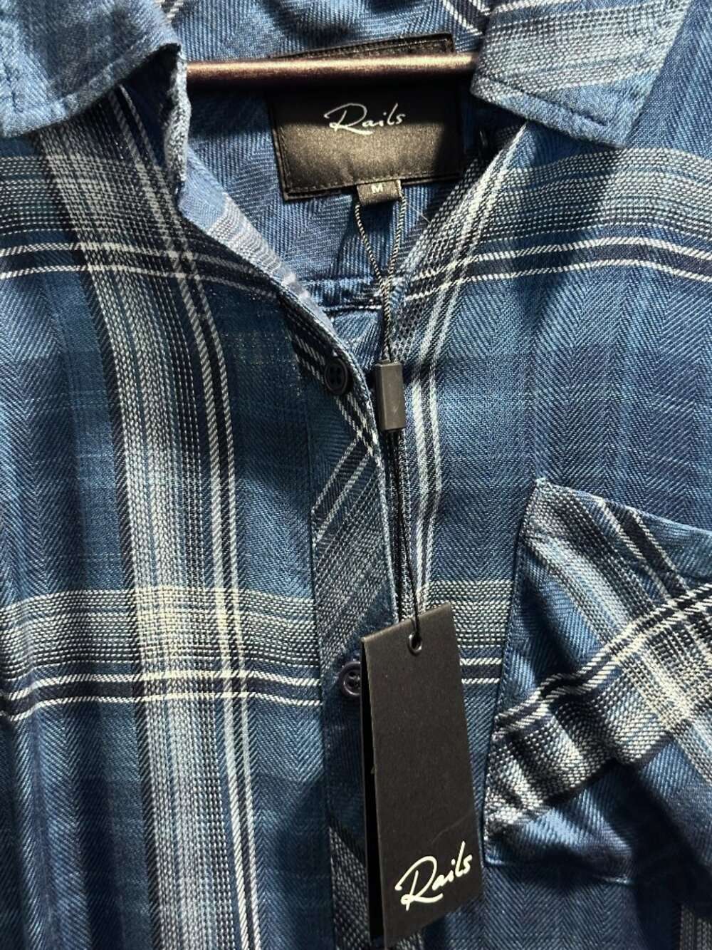NWT Rails Plaid Button Down Blouse Size M Blue